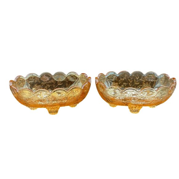 Vtg Jeanette Glass Floragold Louisiana Pattern Oval Candy Dishes 5.25"L X 2"H - Picture 3 of 5
